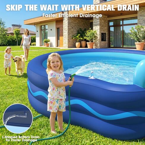Inflatable Pool with Seats and Headrest,Oversized Thickened Large Blow Up Pool for Audlt,Inflatable Backyard Pools for Adult,Durable Swim Center Inflatable Family Lounge Pool 90"×90"×20" in Kuwait