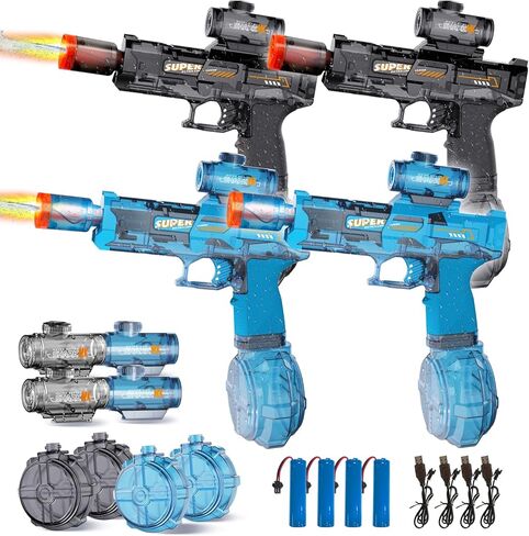 4Pcs Electric Water Gun for Kids Adults, Automatic Squirt Gun Pistol with Water Spray Sound and Led Light, Leak-Proof Rechargeable Watergun for Summer Outdoor Pool Beach Toys for Boys (Black+Blue) in Saudi Arabia