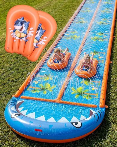 40×5.9FT Heavy Duty Slip and Slide with Sprinkler and 2 Boards, Water Slide for Adults with 3-Way Water Sprinkler, Giant Slip n Slide for Outdoor Backyard Lawn Kids Teens and Adults (Blue&Orange) in Saudi Arabia