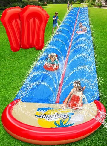 Spring Water 32FT Slip and Water Slide for Kids and Adults, Extra Long Heavy Duty Lawn Water Slides with Sprinklers, 2 Lane Slip Splash Slide with Inflatable Bodyboards, Summer Outdoor Backyard Toys in Saudi Arabia