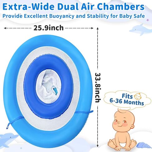 Baby Pool Float with Canopy UPF50+ for Age 6-36 Months 4 Stage Adjustable Canopy and Anti-Tip Safety Seat Dual Air Chambers Inflatable Toddler Floaties Infant Pool Float, Baby Beach Essentials in Saudi Arabia