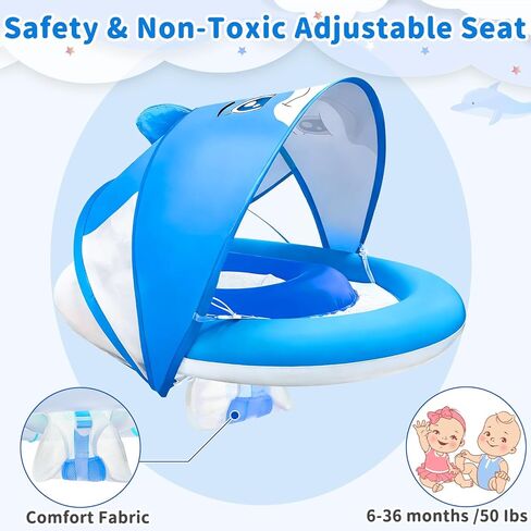 Baby Pool Float with Canopy UPF50+ for Age 6-36 Months 4 Stage Adjustable Canopy and Anti-Tip Safety Seat Dual Air Chambers Inflatable Toddler Floaties Infant Pool Float, Baby Beach Essentials in Saudi Arabia