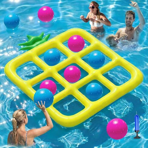 Jasonwell Tic-Tac-Toe Pool Toys Games - Giant Floating Tic Tac Toe Game Float with 10 Balls Pineapple Pool Game Party Toy Floats Yard Field Day Games Outdoor Beach Toys for Adults Teens Kids (Yellow) in Kuwait
