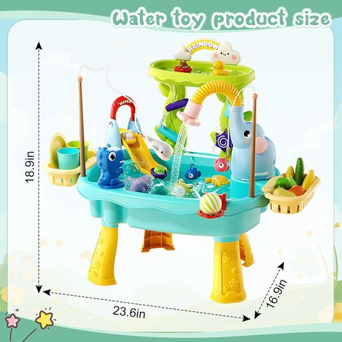 2027 Upgraded 4-in-1 Sand Water Table for Toddlers 1-3, Kids Sensory Table with Electric Water Pump & Elephant Faucet, Play Kitchen Sink with Food Accessories, Fishing Toy (Blue) in Saudi Arabia