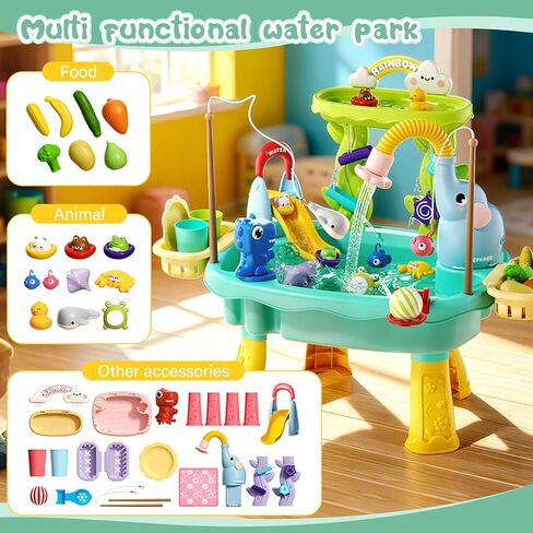 2027 Upgraded 4-in-1 Sand Water Table for Toddlers 1-3, Kids Sensory Table with Electric Water Pump & Elephant Faucet, Play Kitchen Sink with Food Accessories, Fishing Toy (Blue) in Saudi Arabia