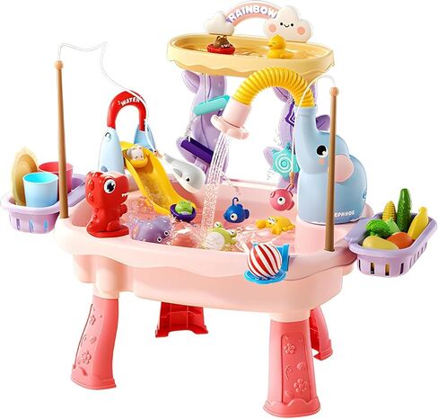 2027 Upgraded 4-in-1 Sand Water Table for Toddlers 1-3, Kids Sensory Table with Electric Water Pump & Elephant Faucet, Play Kitchen Sink with Food Accessories, Fishing Toy (Blue) in Saudi Arabia