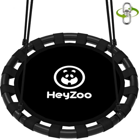 أرجوحة صحن HeyZoo، مجموعات أرجوحة أكبر مقاس 48 بوصة للفناء الخلفي والملعب الخارجي، سعة وزن 900 رطل، مع دوران 360 درجة، هدايا للأطفال والعائلة، أسود in Kuwait