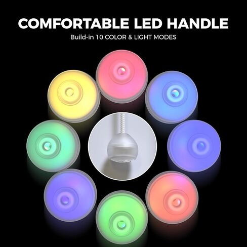 كرات POITOI LED Poi قابلة لإعادة الشحن، 34 لونًا نابضًا بالحياة ومقابض LED ناعمة مع حبل سميك قابل للتعديل، دعائم فنية لتدفق البطارية الطويلة - هدية رائعة للمبتدئين والمهنيين والراقصين in Kuwait