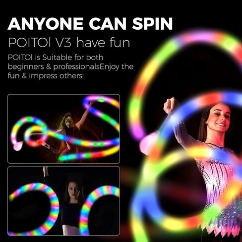 كرات POITOI LED Poi قابلة لإعادة الشحن، 34 لونًا نابضًا بالحياة ومقابض LED ناعمة مع حبل سميك قابل للتعديل، دعائم فنية لتدفق البطارية الطويلة - هدية رائعة للمبتدئين والمهنيين والراقصين in Kuwait