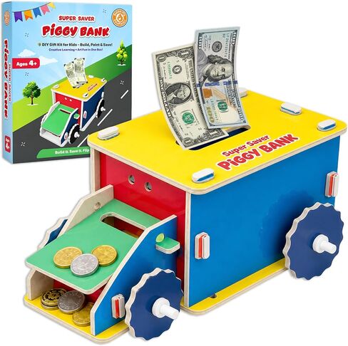 بنك الفراشة EduFields DIY Truck Piggy Bank للأطفال من سن 4 سنوات فما فوق | صندوق توفير المال | متاجر الأوراق النقدية والعملات المعدنية | هدية عيد ميلاد تعليمية STEM للبنين والبنات 4 5 6 7 8 سنوات | أكثر من 50 قطعة قابلة للتركيب | لا فوضى in Kuwait