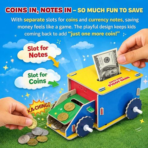 بنك الفراشة EduFields DIY Truck Piggy Bank للأطفال من سن 4 سنوات فما فوق | صندوق توفير المال | متاجر الأوراق النقدية والعملات المعدنية | هدية عيد ميلاد تعليمية STEM للبنين والبنات 4 5 6 7 8 سنوات | أكثر من 50 قطعة قابلة للتركيب | لا فوضى in Kuwait