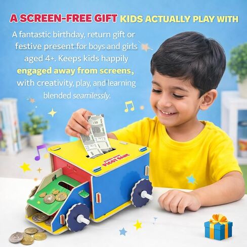 بنك الفراشة EduFields DIY Truck Piggy Bank للأطفال من سن 4 سنوات فما فوق | صندوق توفير المال | متاجر الأوراق النقدية والعملات المعدنية | هدية عيد ميلاد تعليمية STEM للبنين والبنات 4 5 6 7 8 سنوات | أكثر من 50 قطعة قابلة للتركيب | لا فوضى in Kuwait