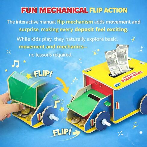 بنك الفراشة EduFields DIY Truck Piggy Bank للأطفال من سن 4 سنوات فما فوق | صندوق توفير المال | متاجر الأوراق النقدية والعملات المعدنية | هدية عيد ميلاد تعليمية STEM للبنين والبنات 4 5 6 7 8 سنوات | أكثر من 50 قطعة قابلة للتركيب | لا فوضى in Kuwait