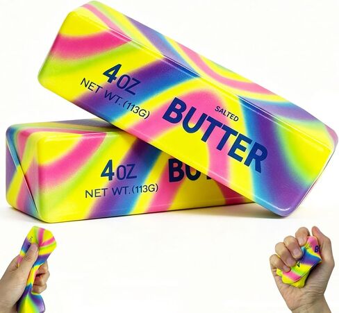 2PCS Butter Squishy Stress Toy, Realistic Butter Stick Fidget, Slow Rising Soft Squeeze Toy for Adults Stress Relief & Anxiety Relief, Sensory Desk Toy & Gift for Office Home (Dazzling Colors) in Saudi Arabia