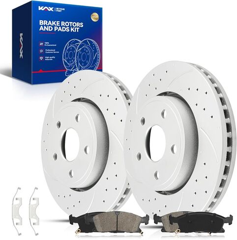 KAX Front Brake Kit, Drilled and Slotted Brake Rotors, Ceramic Brake Pads | Fits Mercedes-Benz C240, C280, C320, C350, CLK320, CLK350, SLK280, SLK300, Automotive Replacement Brake Kit in Saudi Arabia