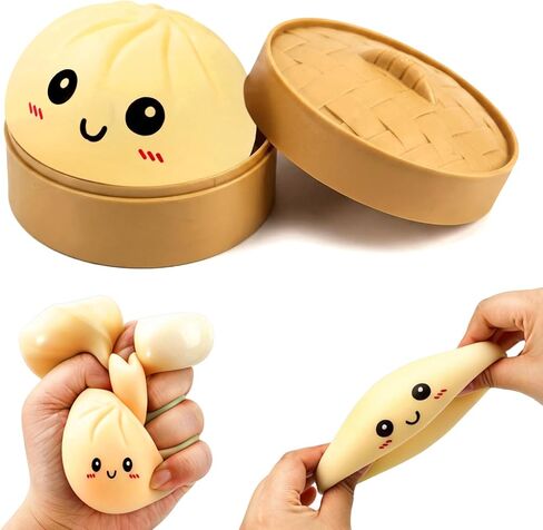 Dumpling Squishy Mystery Box, Glitter Dumpling, Dumplings Style Stress Balls for Adults and Kids, Cute Steamer Basket Design with Squeezable Bun Stress Relief Fidget Toys (4 PCS) in Saudi Arabia