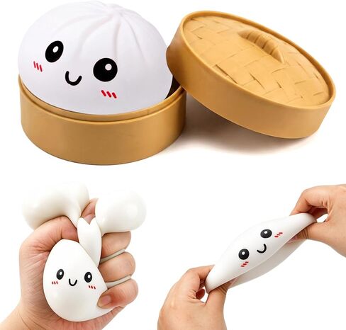 Dumpling Squishy Mystery Box, Glitter Dumpling, Dumplings Style Stress Balls for Adults and Kids, Cute Steamer Basket Design with Squeezable Bun Stress Relief Fidget Toys (4 PCS) in Saudi Arabia