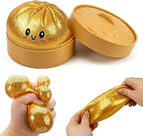 Dumpling Squishy Mystery Box, Glitter Dumpling, Dumplings Style Stress Balls for Adults and Kids, Cute Steamer Basket Design with Squeezable Bun Stress Relief Fidget Toys (4 PCS) in Saudi Arabia