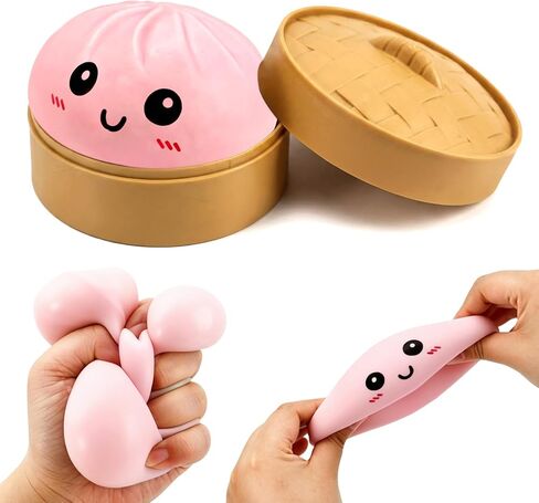 Dumpling Squishy Mystery Box, Glitter Dumpling, Dumplings Style Stress Balls for Adults and Kids, Cute Steamer Basket Design with Squeezable Bun Stress Relief Fidget Toys (4 PCS) in Saudi Arabia