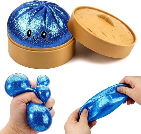 Dumpling Squishy Mystery Box, Glitter Dumpling, Dumplings Style Stress Balls for Adults and Kids, Cute Steamer Basket Design with Squeezable Bun Stress Relief Fidget Toys (4 PCS) in Saudi Arabia
