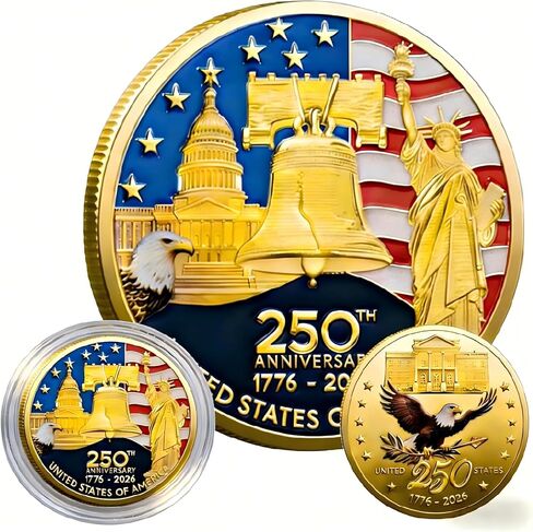 USA 250th Anniversary Coin 1776-2026 3D America 250 Merchandise for Patriotic Celebration 4th of July Independence Day Gifts for Veterans & History Lover in Kuwait