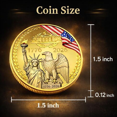 مجموعة عملات الولايات المتحدة الأمريكية للذكرى الـ 250 (1776–2026) - 4 قطع عملات التحدي الوطني مع صندوق خشبي وبطاقة، مجموعة تذكارية أمريكية رقم 250، هدية تذكارية غير رسمية من صنع المعجبين in Kuwait
