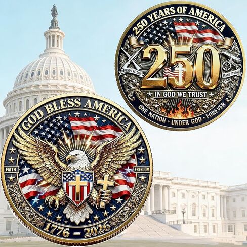 عملة تذكارية للذكرى الـ 250 لأمريكا، تحدي عملة الذكرى الـ 250 للولايات المتحدة الأمريكية، من أجل الوطنية، عملة للذكرى الأمريكية لمدة 250 عامًا النسر الأمريكي والرموز الوطنية القابلة للتحصيل (النمط 2) in Kuwait
