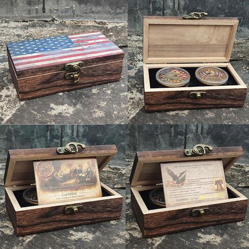 250th Anniversary USA Commemorative Coin Set with Wooden Gift Box, Patriotic Eagle & Liberty Bell Coins, 1776–2026 Freedom Keepsake, Veteran Gift, 250 Anniversary America Merchandise in Kuwait