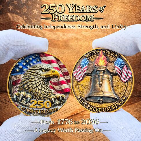 250th Anniversary USA Commemorative Coin Set with Wooden Gift Box, Patriotic Eagle & Liberty Bell Coins, 1776–2026 Freedom Keepsake, Veteran Gift, 250 Anniversary America Merchandise in Kuwait