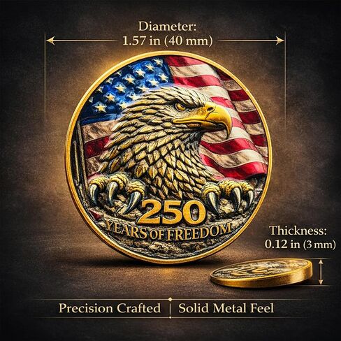 250th Anniversary USA Commemorative Coin Set with Wooden Gift Box, Patriotic Eagle & Liberty Bell Coins, 1776–2026 Freedom Keepsake, Veteran Gift, 250 Anniversary America Merchandise in Kuwait