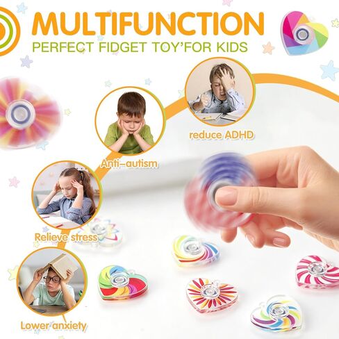 Heart Fidget Spinner Party Favors, 30 Pack, 2-in-1 Sensory Rotating Pendant Toys, Stress Reducer for Kids and Adults, Autism Anxiety Relief, Classroom Rewards in Kuwait