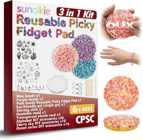 Reusable Picky Fidget Pad Over 60 Times, Fidget Pad Kit, Remeltable Pick Toy, Skin Picking Fidget Toys, Reusable Picking Pad, Dermatillomania Toys for Anxiety, Relief Stress, Gifts for Adults in Kuwait