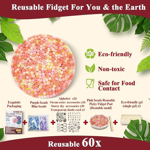 Reusable Picky Fidget Pad Over 60 Times, Fidget Pad Kit, Remeltable Pick Toy, Skin Picking Fidget Toys, Reusable Picking Pad, Dermatillomania Toys for Anxiety, Relief Stress, Gifts for Adults in Kuwait