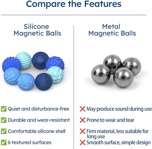 Magnetic Sensory Fidget Balls (8PCS), Weighted Magnet Balls Fidget Toys for Teens Adult ADHD Autism Anxiety, Quiet Stress Relief Office Desk Gadgets, Hand Therapy Sensory Toy Items Gift (Blue) in Saudi Arabia