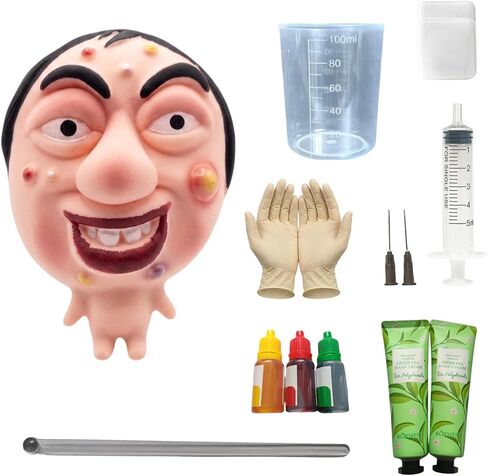 Premium Pimple Popper Toy Face, Customizable Pimple Colors ,Reusable Pimple Popping Fidget Toy with Upgraded Gloves & Detailed Manual, 12-Piece Pimple Popper Kit (Buzz Cut Guy) in Kuwait