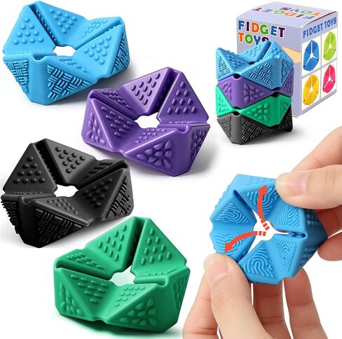 Sensory Fidget Toys, 4PCS Textures Sensory Flip Cube Quiet, Silicone Anxiety Relief for Autism ADHD, Novelty Toy for Kids or Adults, Best Gifts in Kuwait