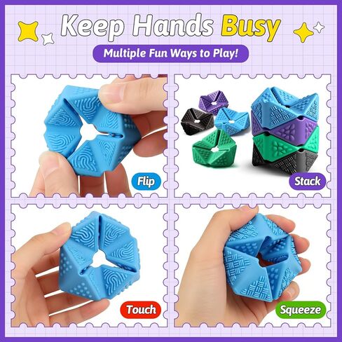 Sensory Fidget Toys, 4PCS Textures Sensory Flip Cube Quiet, Silicone Anxiety Relief for Autism ADHD, Novelty Toy for Kids or Adults, Best Gifts in Saudi Arabia