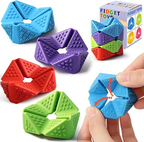 Sensory Fidget Toys, 4PCS Textures Sensory Flip Cube Quiet, Silicone Anxiety Relief for Autism ADHD, Novelty Toy for Kids or Adults, Best Gifts in Saudi Arabia