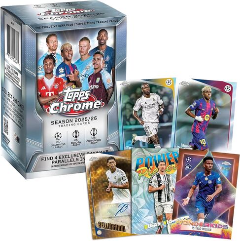 مسابقات نادي الاتحاد الأوروبي لكرة القدم 2025-26 Topps Chrome - مختومة من المصنع - صندوق القيمة in Kuwait