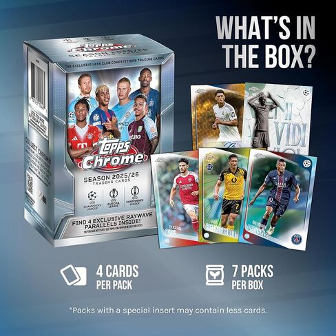 مسابقات نادي الاتحاد الأوروبي لكرة القدم 2025-26 Topps Chrome - مختومة من المصنع - صندوق القيمة in Kuwait