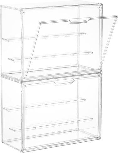 Vtopmart 2 Pack Acrylic Display Case, Stackable Figure Display Case with Magnetic Door & Adjustable Shelves, Clear Collectibles Showcase for Action Figures, Miniatures, Models in Saudi Arabia