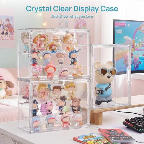 Vtopmart 2 Pack Acrylic Display Case, Stackable Figure Display Case with Magnetic Door & Adjustable Shelves, Clear Collectibles Showcase for Action Figures, Miniatures, Models in Saudi Arabia