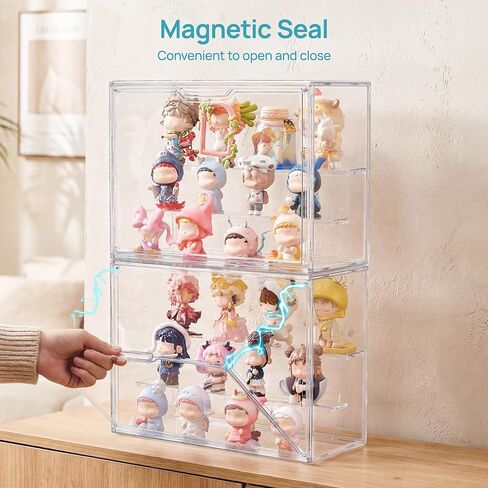 Vtopmart 2 Pack Acrylic Display Case, Stackable Figure Display Case with Magnetic Door & Adjustable Shelves, Clear Collectibles Showcase for Action Figures, Miniatures, Models in Saudi Arabia