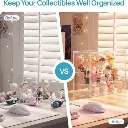 Vtopmart 2 Pack Acrylic Display Case, Stackable Figure Display Case with Magnetic Door & Adjustable Shelves, Clear Collectibles Showcase for Action Figures, Miniatures, Models in Saudi Arabia