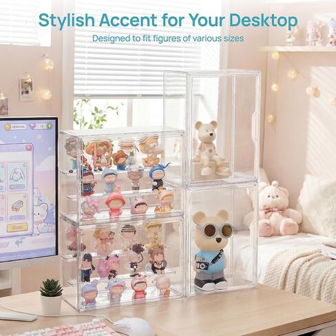 Vtopmart 2 Pack Acrylic Display Case, Stackable Figure Display Case with Magnetic Door & Adjustable Shelves, Clear Collectibles Showcase for Action Figures, Miniatures, Models in Saudi Arabia