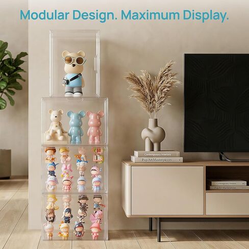 Vtopmart 2 Pack Acrylic Display Case, Stackable Figure Display Case with Magnetic Door & Adjustable Shelves, Clear Collectibles Showcase for Action Figures, Miniatures, Models in Saudi Arabia