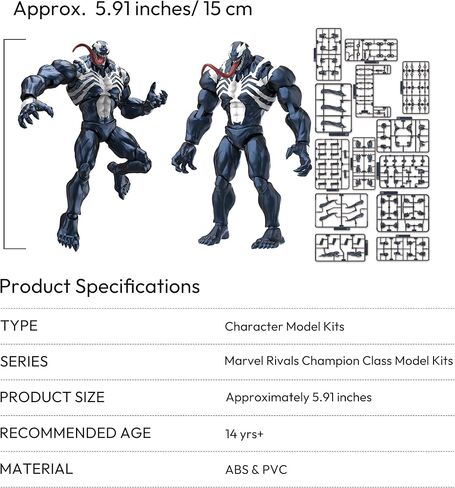 BLOKEES Champion Class - Marvel Rivals - شخصية عمل Venom - مجموعة نماذج مكونة من 185 قطعة - 6 بوصة - 90 نقطة مفصلية - التجميع مطلوب - بدون أدوات - بدون قطع - بدون غراء - بدون طلاء - العمر 14 عامًا فما فوق in Kuwait