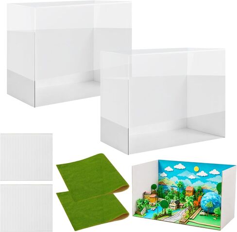 Cardboard Diorama Kit,13.8 x 8.7 x 8.3 Inches Diorama Box for Display with Transparent Case, Double-Sided Tape & Fake Grass, Ideal for DIY Crafts Construction Project in Kuwait