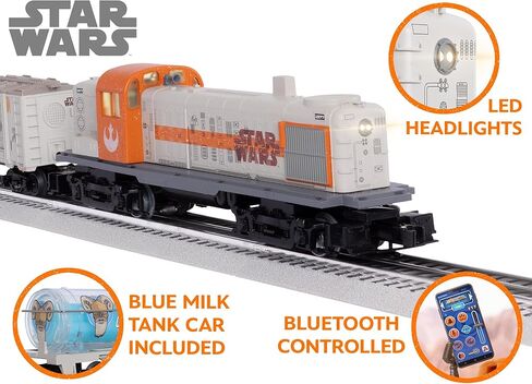 مجموعة القطارات الكهربائية ليونيل ديزني ستار وورز ريبيل RS-3 LionChief O Gauge مع بلوتوث 5.0 وجهاز التحكم عن بعد وسيارات الشحن وFasTrack - أضواء وأصوات جاهزة للتشغيل، مجموعة قطارات نموذجية، للأعمار من 14 عامًا فما فوق in Kuwait