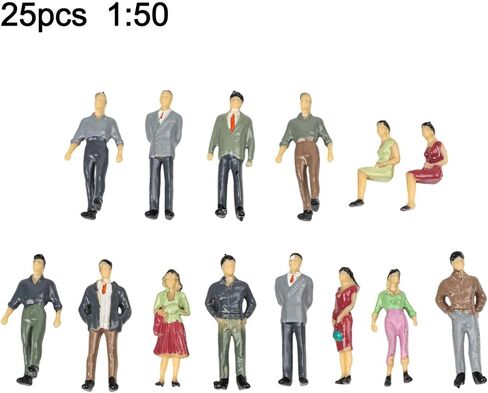 25 Pieces Mixed Painted Model People Figures 1:50 Scale, 36mm Height Plastic Passengers for Railway Parked Street Scenes, Sand Table Model Making and Landscape Decoration, Random Colors in Kuwait
